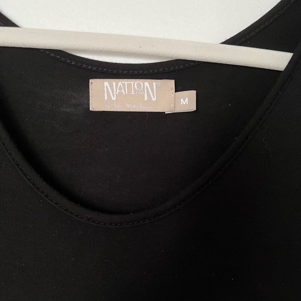 Nation LDT (M) Jersey Mini Midi Dress Black Stretchy Rayon Sleeveless - Picture 2 of 7